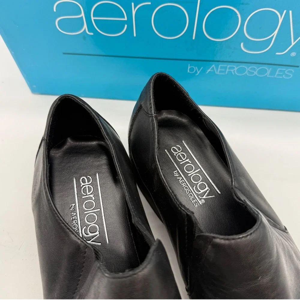 Aerology Aerosoles‎ Easy Time Black Leather Square Toe Loafers Womens 7.5M